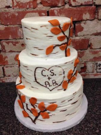 3 Tier Wedding Cake with Orange Leaves