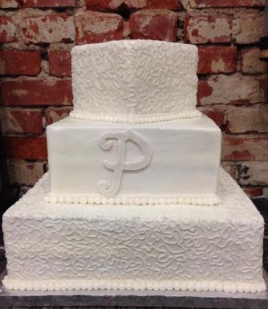 3 Tier Wedding Cake with a Monogrammed P
