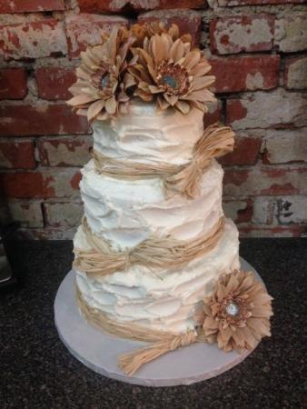 Rustic Wedding Cake with Burlap Flowers