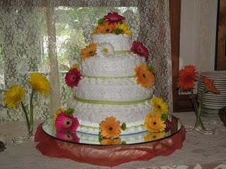 Beautiful Wedding Cake with Gerbera Daisy Accents