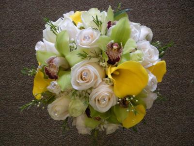 Yellow, Green & White Bridal Bouquet