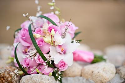 Cymbidium & Pink Rose Wedding Bouquet