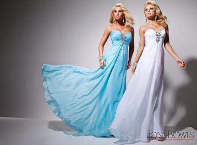 Blue & White Crystal Embellished Prom Dresses