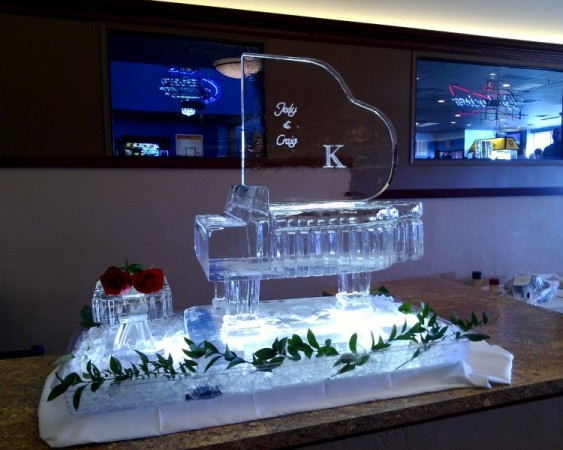 Beautiful Grand Piano with Monogram Ice Sculpture