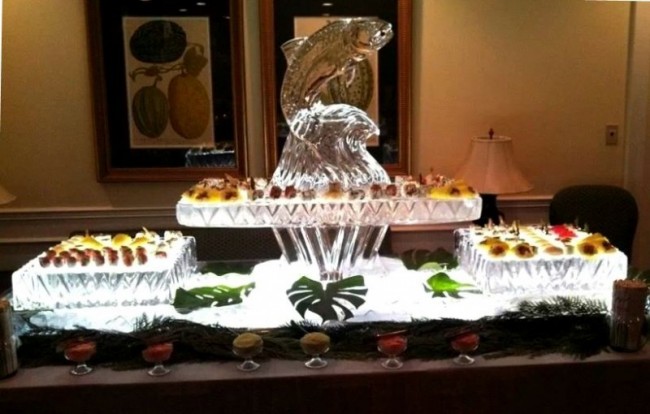 Stunning Sushi Bar with Leaping Salmon Ice Sculpture