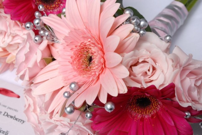 Red & Pink Gerbera Daisy Bridesmaid Bouquet