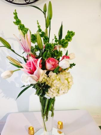 Pink, White & Green Reception Centerpiece