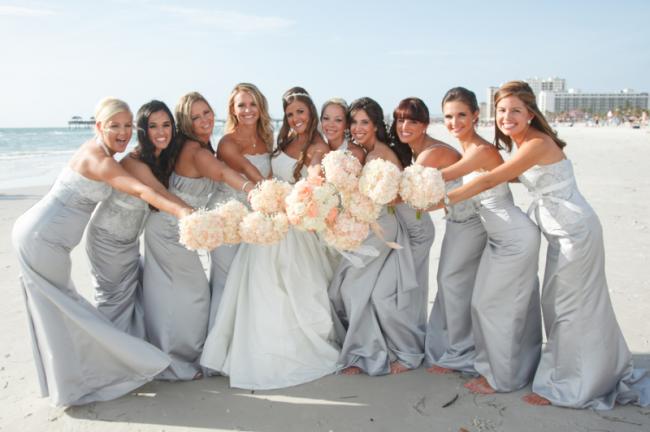 Beautiful Beach Wedding Portrait of Bride & Bridesmaids