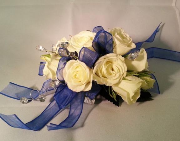 White & Blue Prom Corsage