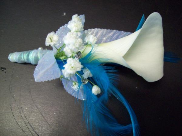 Blue Feather Calla Boutonniere 