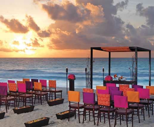 Sunset Beach Wedding setup at Dreams Resort in Cancun