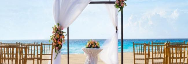 Whimsical Beach Wedding Setup at the Gran Caribe in Cancun, Mexico