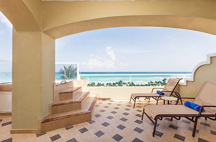 Breathtaking view from a Gran Master Ocean Front suite at the Gran Caribe in Cancun, Mexico