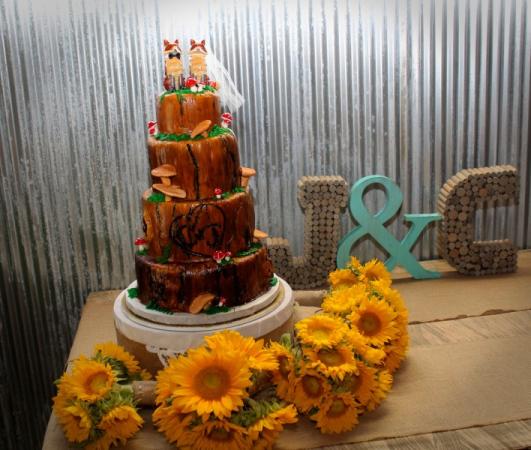Tree Trunk Wedding Cake with Sunflowers