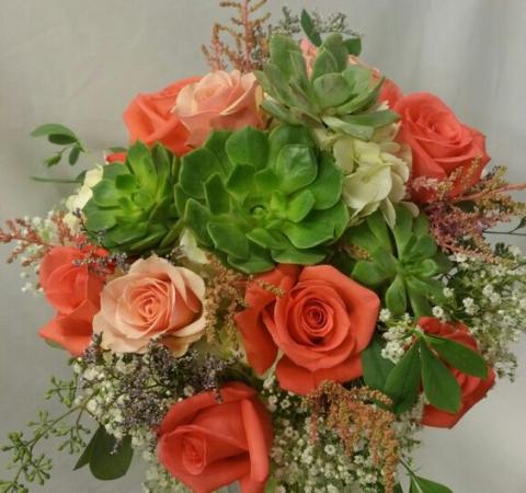 Coral and Pink Bridal Bouquet