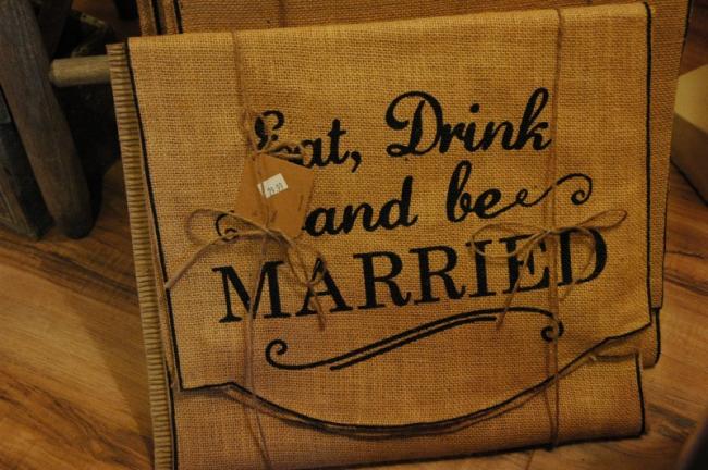 Burlap Eat, Drink and Be Married Sign