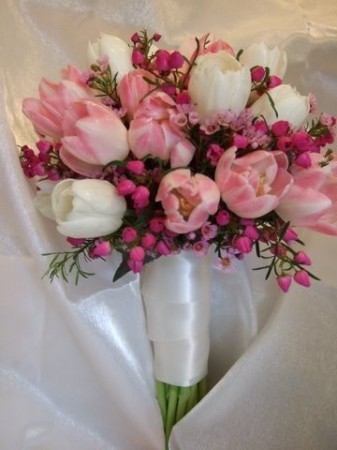 Satin and Pink Tulip Wedding Bouquet personal