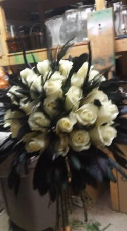 White Rose Bouquet with Feathers