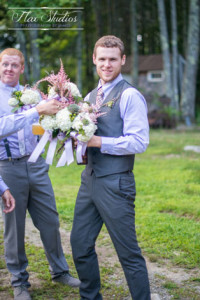 A Maine Groom with Bridal Bouquets