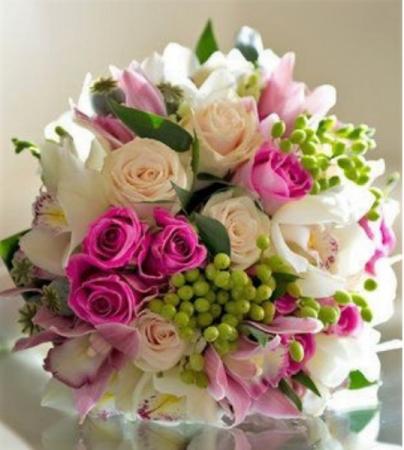 Pink, Green And white Bridal Bouquet