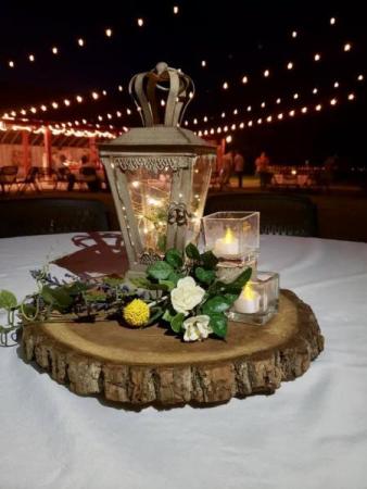 Lights illuminate the Barn Courtyard