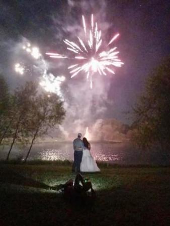 Fireworks illuminate the Bridal Couple