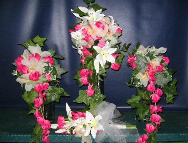 Lily and Rose Bridal Bouquet with Cascading Bridesmaid Bouquets