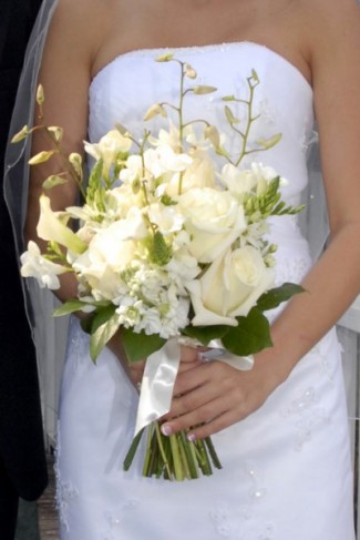 Handtied Bridal Bouquet With A Variety of White Flowers