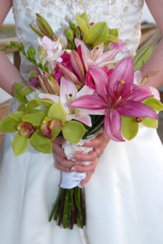 Stunning Handtied Green and Pink Wedding Bouquet