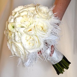 Ivory Wedding Bouquet With Feathers