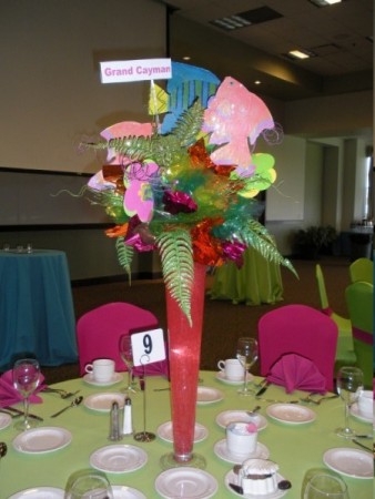 Tropical party centerpiece. Shaw Center