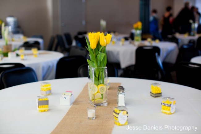 Beautiful Yellow & White Reception with Hints of Burlap