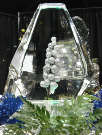 Table Centerpiece Ice Prism with Internal Grapes for "Winter in Wisconsin"