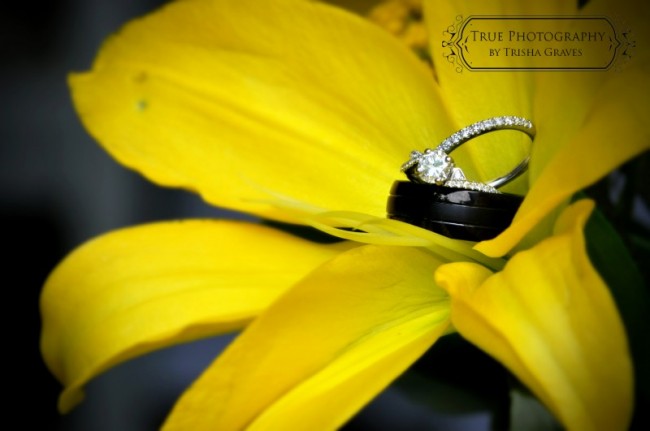 Yellow Lily with Wedding Rings in Center