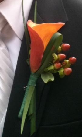Orange and Red Flushed Calla Boutonniere