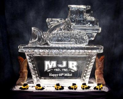 Fun Idea... Bulldozer with Logo & Birthday Wish Ice Sculpture