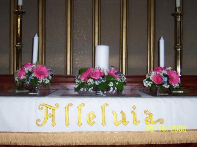Pink Floral & White Candle Arrangement