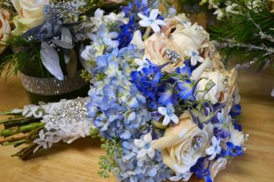 Blue Hand Tied Wedding Bouquet