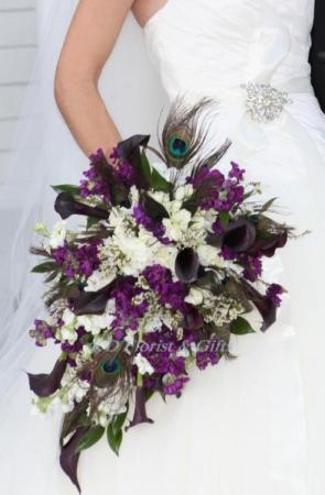 Cascading Wedding Bouquet with Purple & White