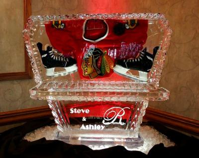 Hockey Themed Ice Carving with Monogram Base