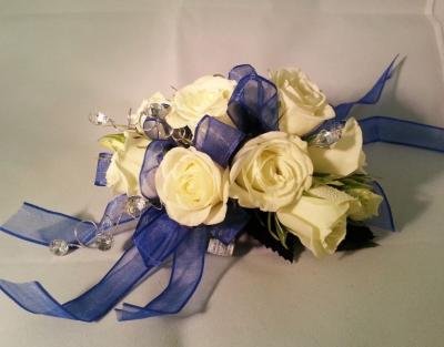 White & Blue Prom Corsage