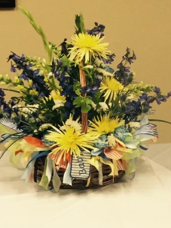Flower Basket In Blue & Yellow