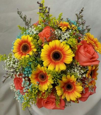 Yellow and Coral Bridal Bouquet