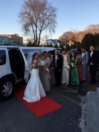Bride and Groom by Limo