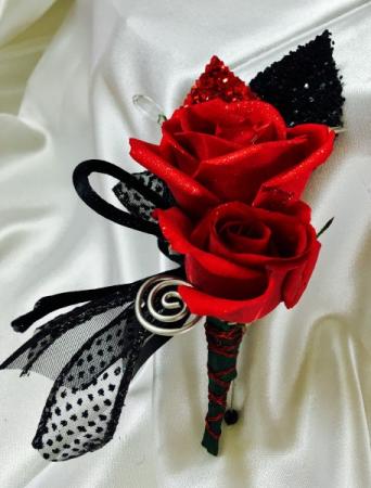 Red and Black Rose Boutineer