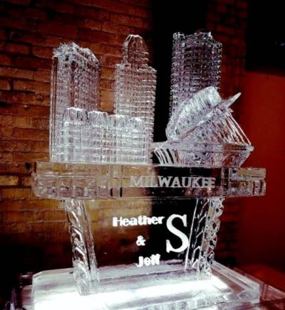 Milwaukee Skyline Wedding Monogram Ice Sculpture