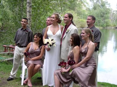 Outdoor Wedding Party With Bouquets