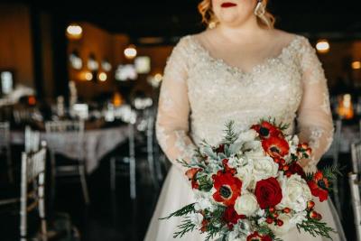 Bridal Bouquet shades of white with red accents