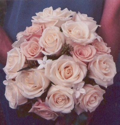 Coral Pink & Ivory Rose Wedding Bouquet