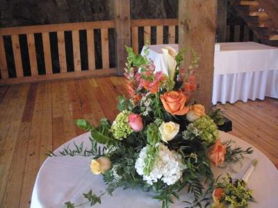 Lovely Peach, Cream, Green & White Centerpiece